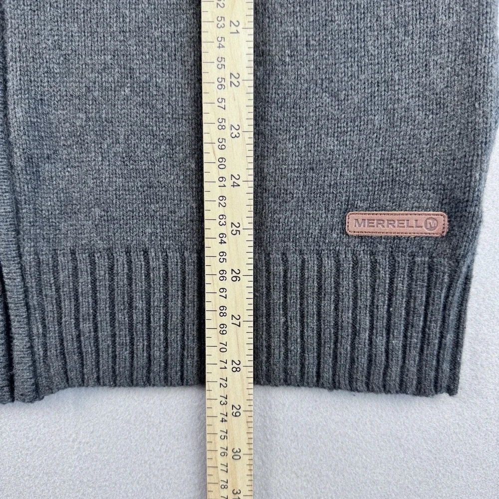 Merrell Wool Blend Hoodie Sweater Men L Gray Aztec Full-Zip Long Sleeve Fleece